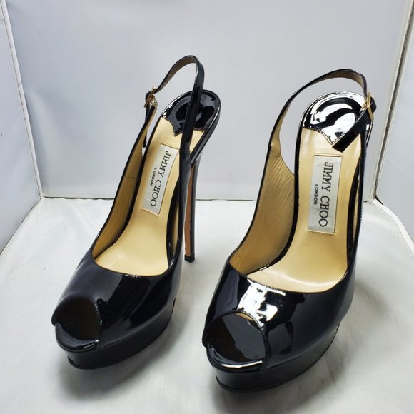 Jimmy Choo peep toe platform shoes sling back buckle fastenings Black 37… - Picture 11 of 13